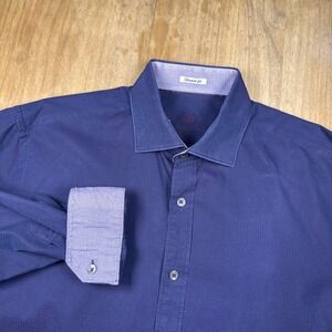 Bugatchi Uomo Long Sleeve Button Down Shirt Mens L Blue Indigo Flip Cuff